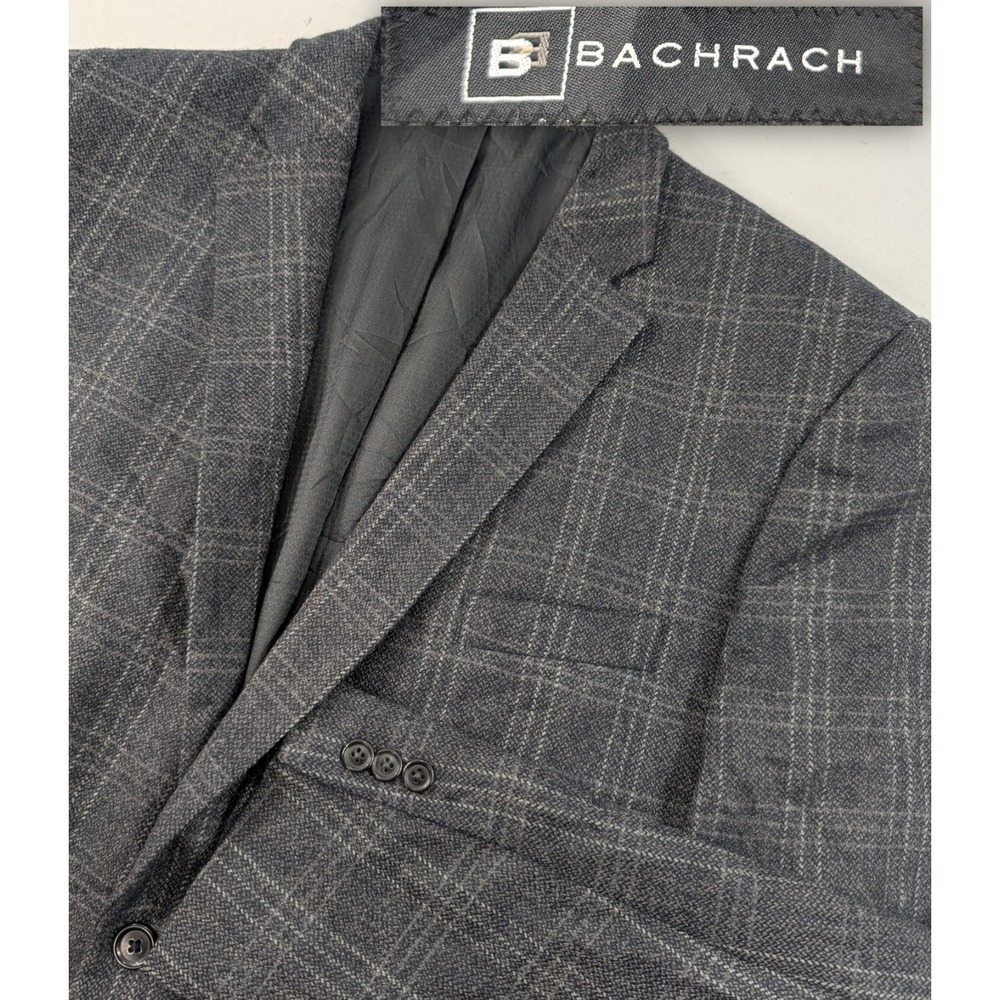 Bachrach Heavy Wool Blazer Coat Sport Suit Jacket Glenn Check Plaid Gray 46L 50"